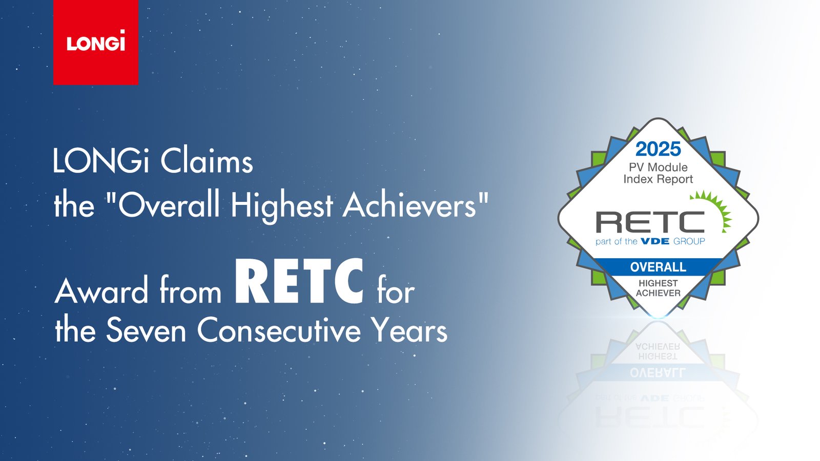 RETC Overall Highest Achiever Award — LONGi Solar, 7th consecutive year