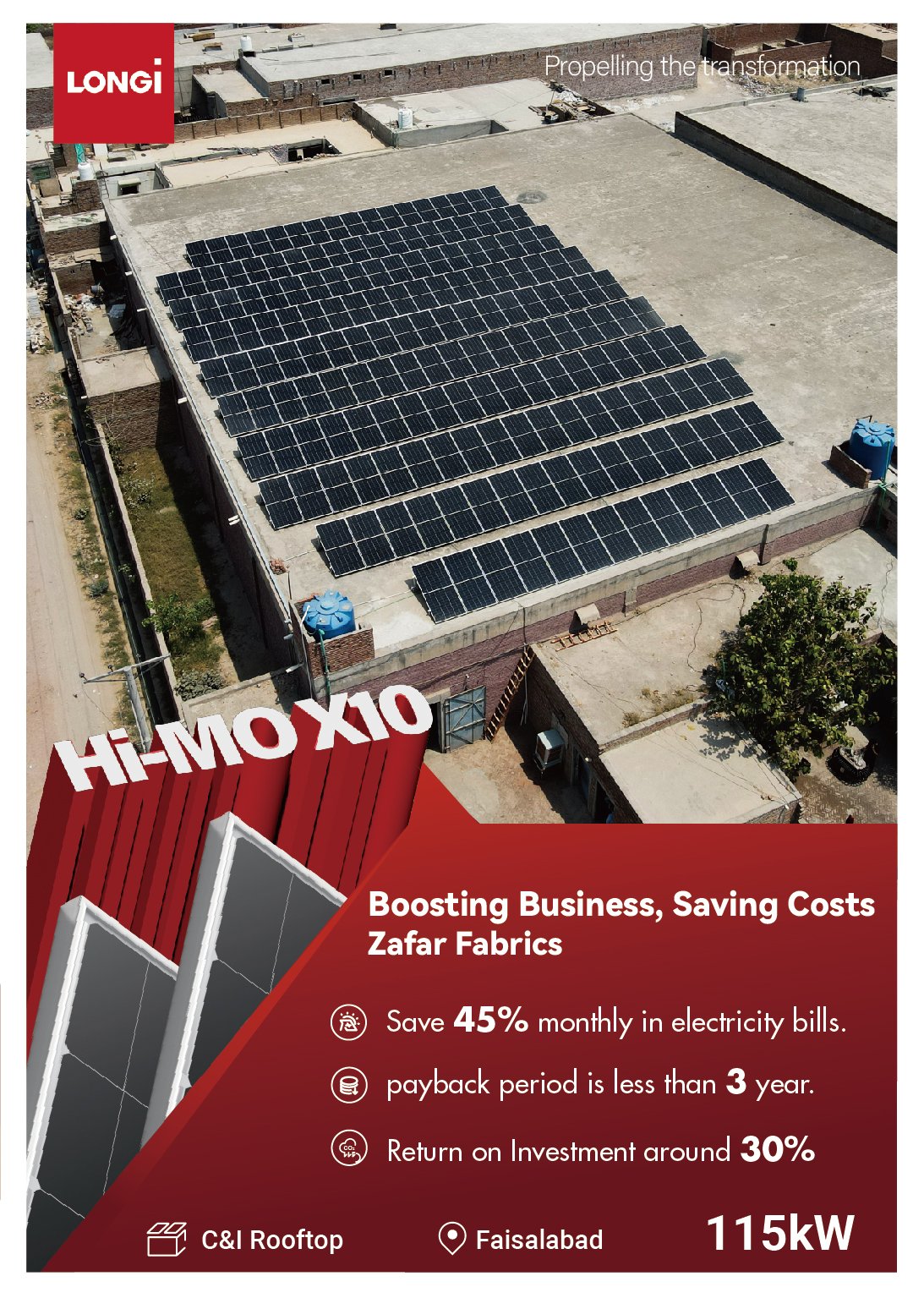 115 kW LONGi HiMo X10 commercial solar project Pakistan